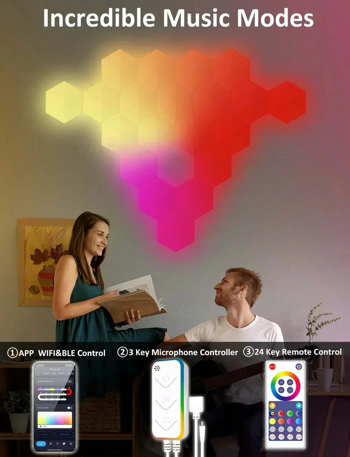 Streamer Gamer Hexagon LED buildable wall light with app, voice and remote control, six panels and smart home compatibility