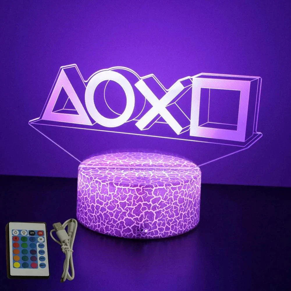 Very bright neon gaming sign LED 3D lamp with remote control and colorful light options on a crackled base.