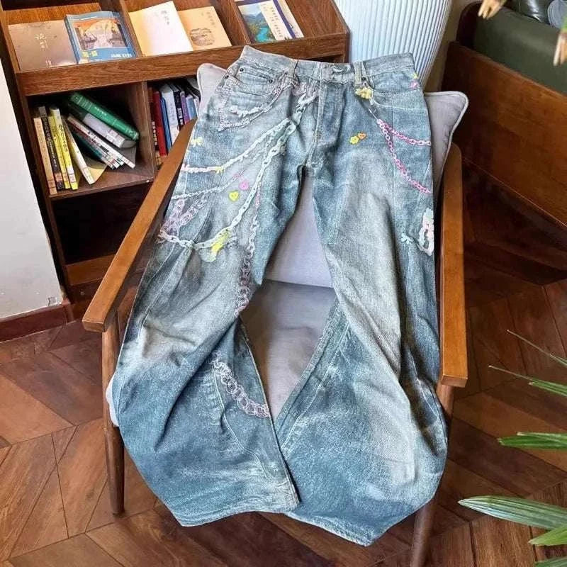 Limited Edition Street Luxe Chain Draped Denim Jeans #HighQuility!!!