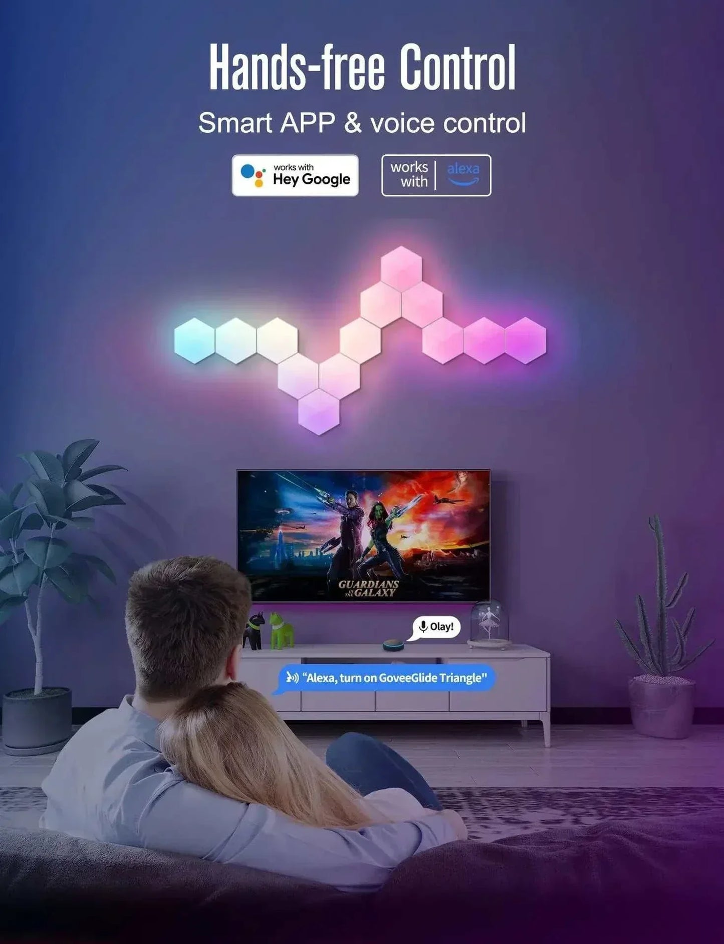 Streamer Gamer Hexagon LED buildable wall light with app, voice and remote control, six panels and smart home compatibility
