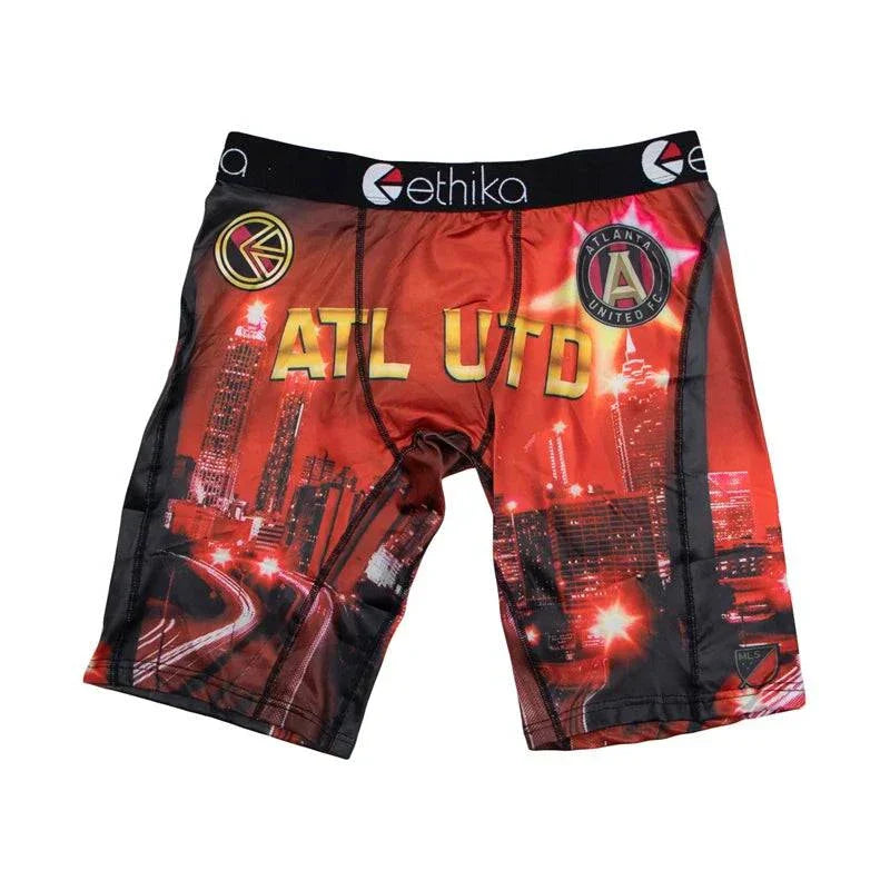 ETHIKA men's breathable boxer shorts with ATL UTD print and cityscape design in red and black, plus size up to XXL