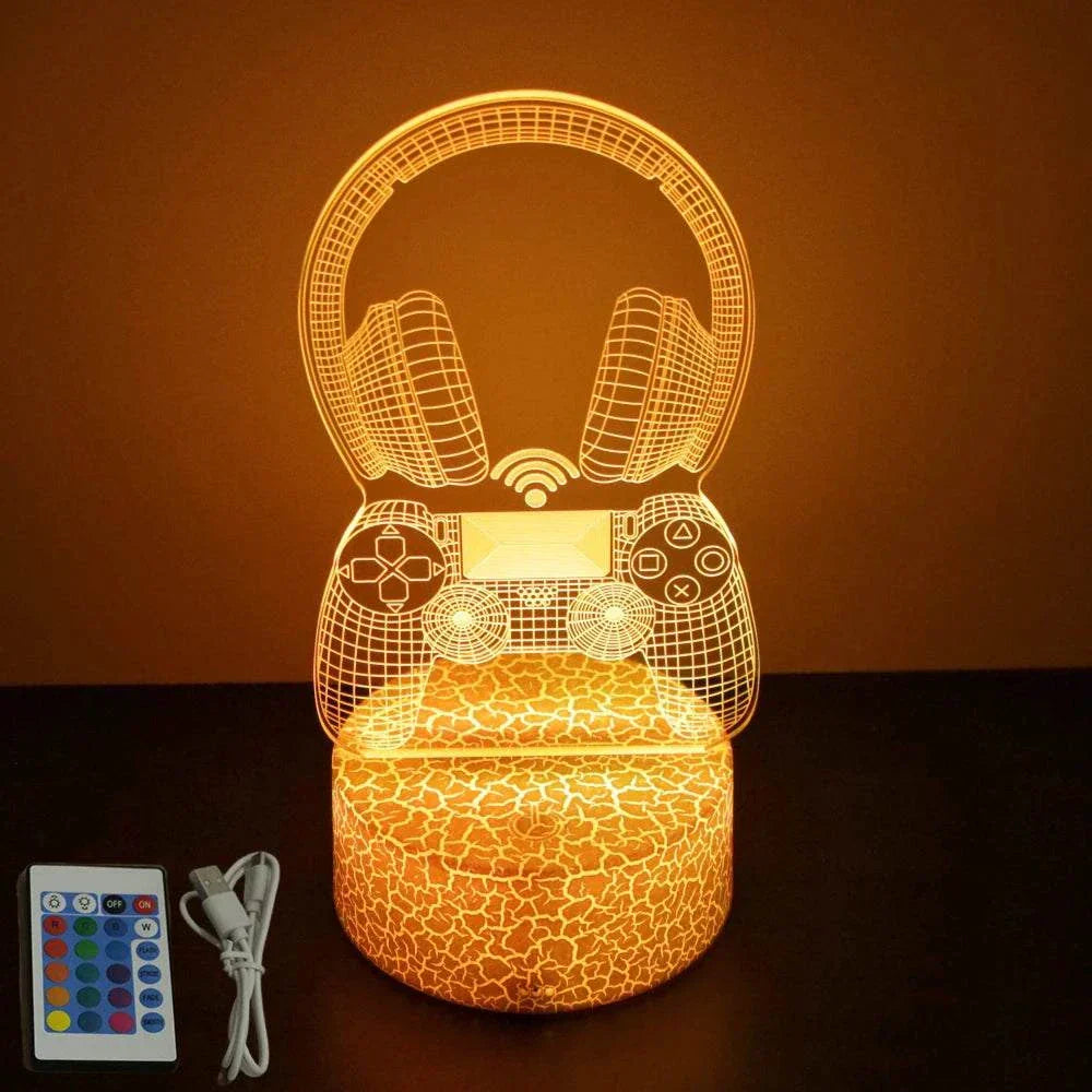 Very bright neon gaming sign 3D lamp LED with remote control and USB cable on cracked texture base
