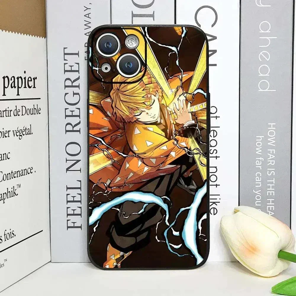 Demon Slayer Anime Phone Case For iPhones With Black Back Cover