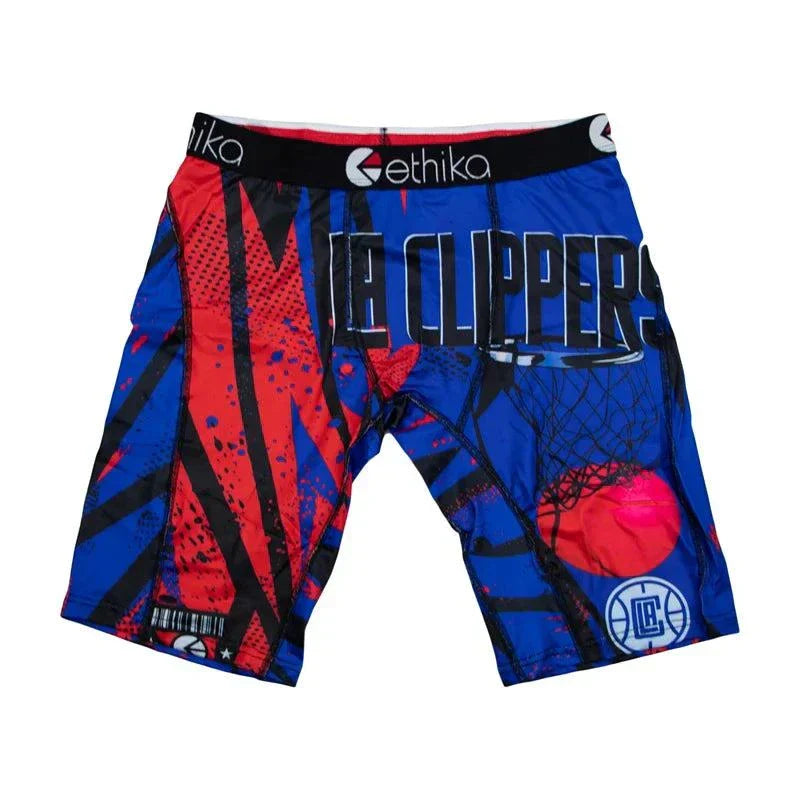 ETHIKA Men Underwear breathable boxer shorts with LA Clippers print, nylon polyester fabric, plus size up to XXL.