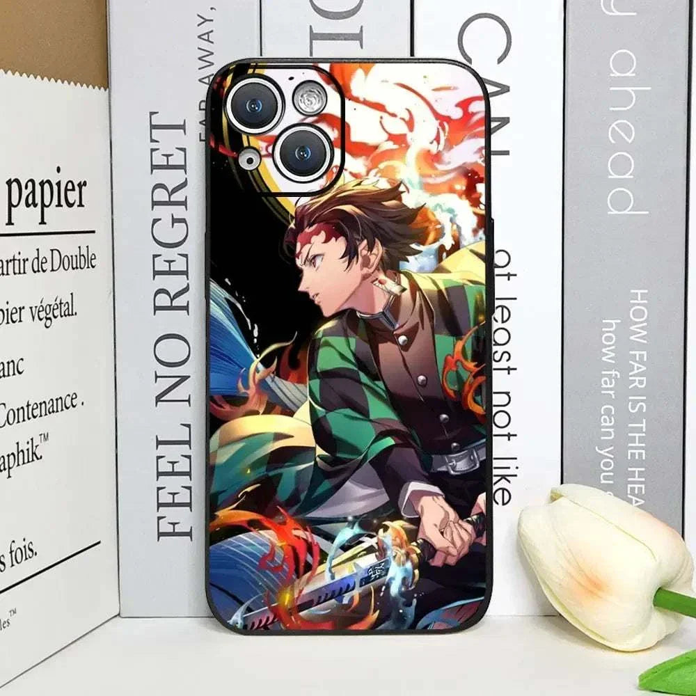 Demon Slayer Anime Phone Case For iPhones With Black Back Cover