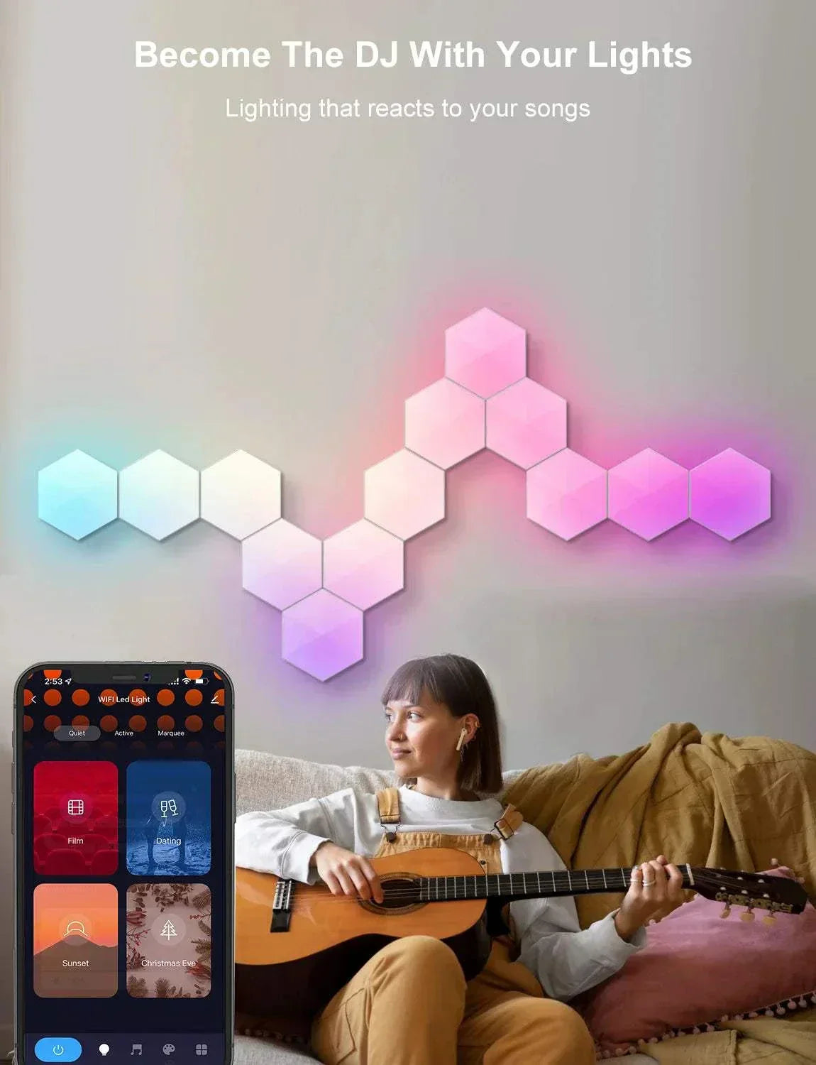 Streamer Gamer Hexagon LED buildable wall light with app, voice and remote control, six panels and smart home compatibility