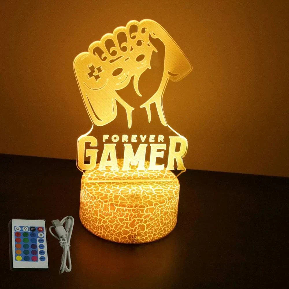 Very bright neon gaming sign lamp with "Forever Gamer" design, LED 3D light with remote control and USB cable.