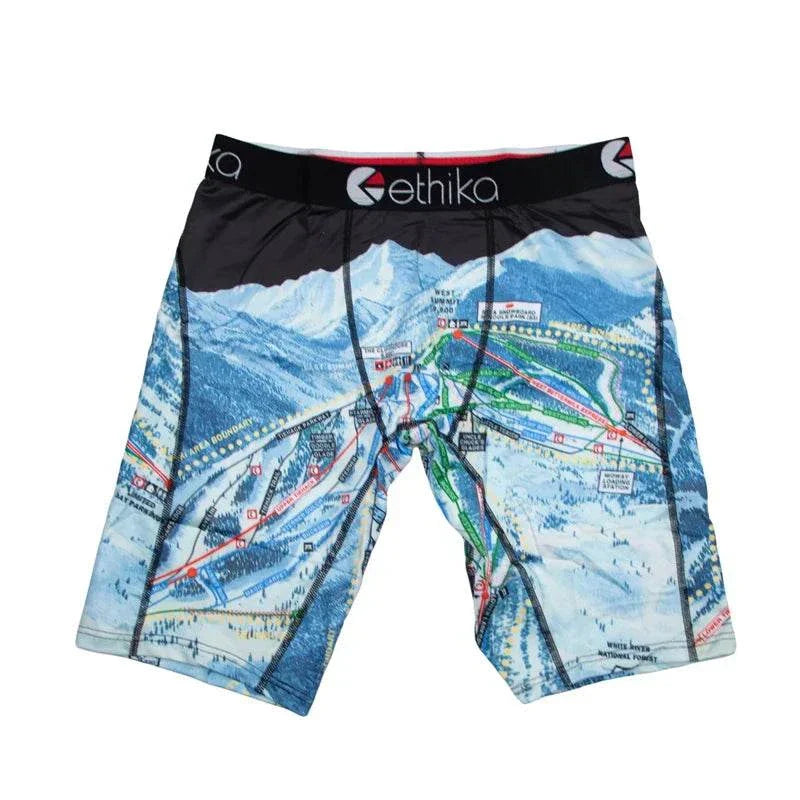 ETHIKA Men Underwear breathable boxer shorts with ski trail print and black waistband, plus size up to XXL