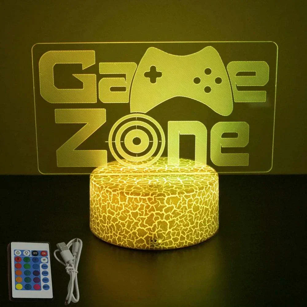Very bright neon gaming sign with LED light, remote control, and USB cable, featuring "Game Zone" design on acrylic panel.