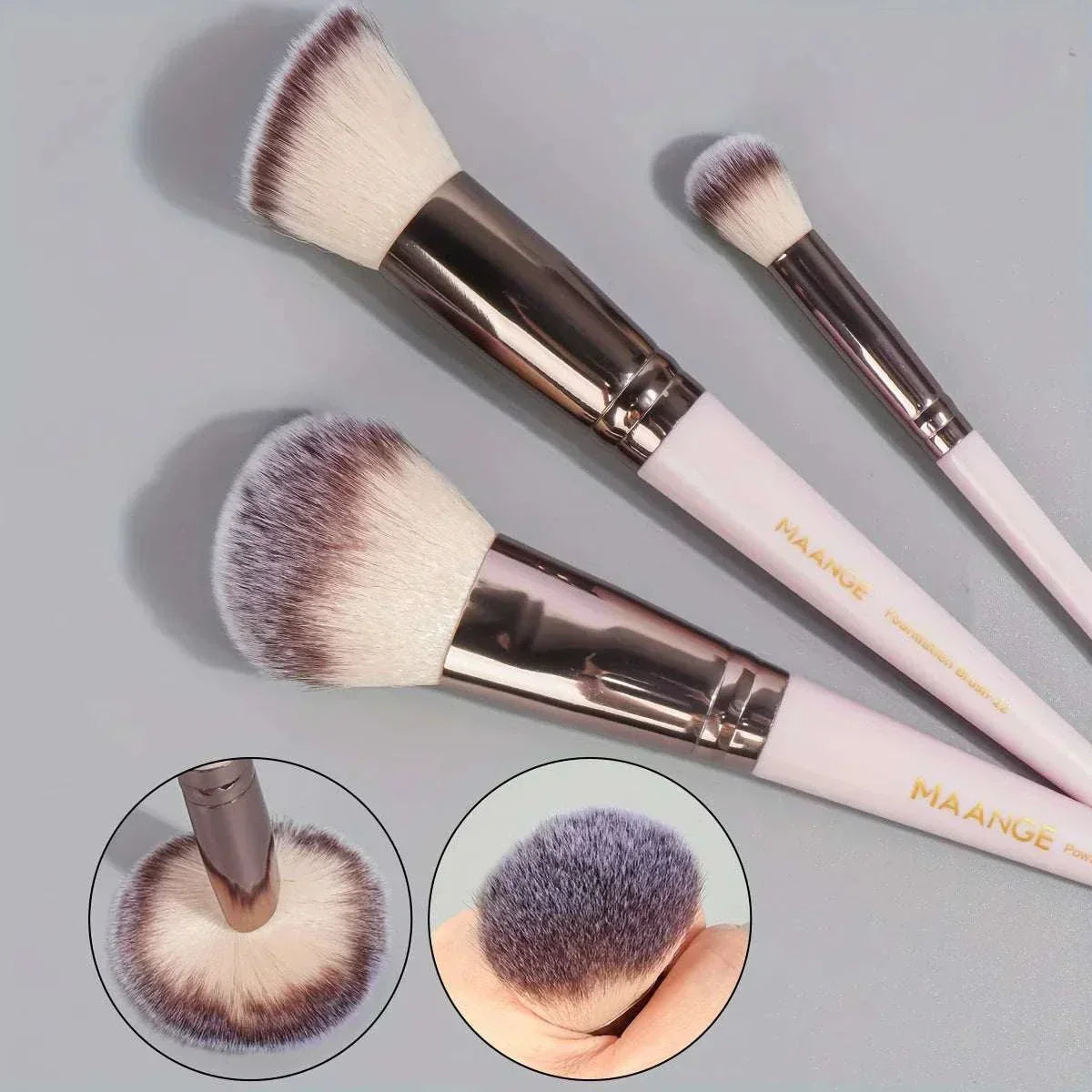 MAANGE 30pcs professional nylon makeup brush set with white handles and carrying bag for blending, foundation, concealer, eyeshadow, and powder application