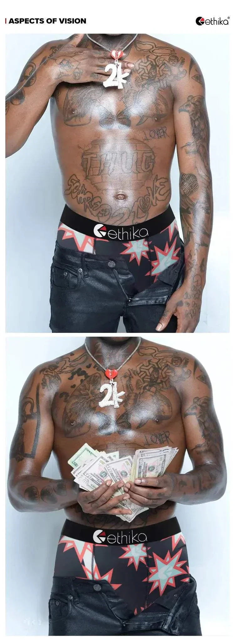 ETHIKA men’s breathable boxer shorts with printed design and comfortable fit up to XXL size