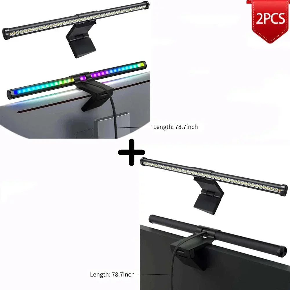 LED monitor light bar with RGB atmosphere and non-RGB options, 44cm, touch control, adjustable color temperature, eye protection, magnetic fixation, suitable for computer screens and gaming ambiance.