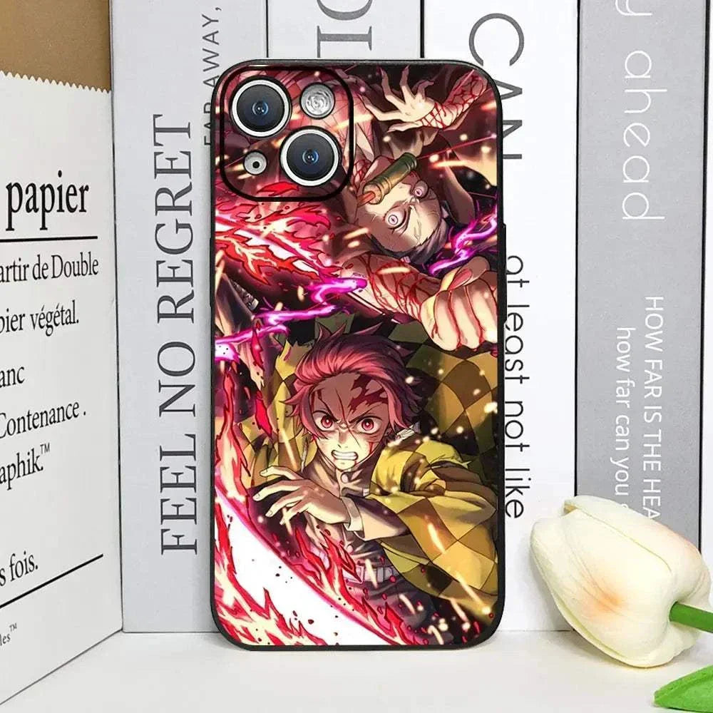 Demon Slayer Anime Phone Case For iPhones With Black Back Cover