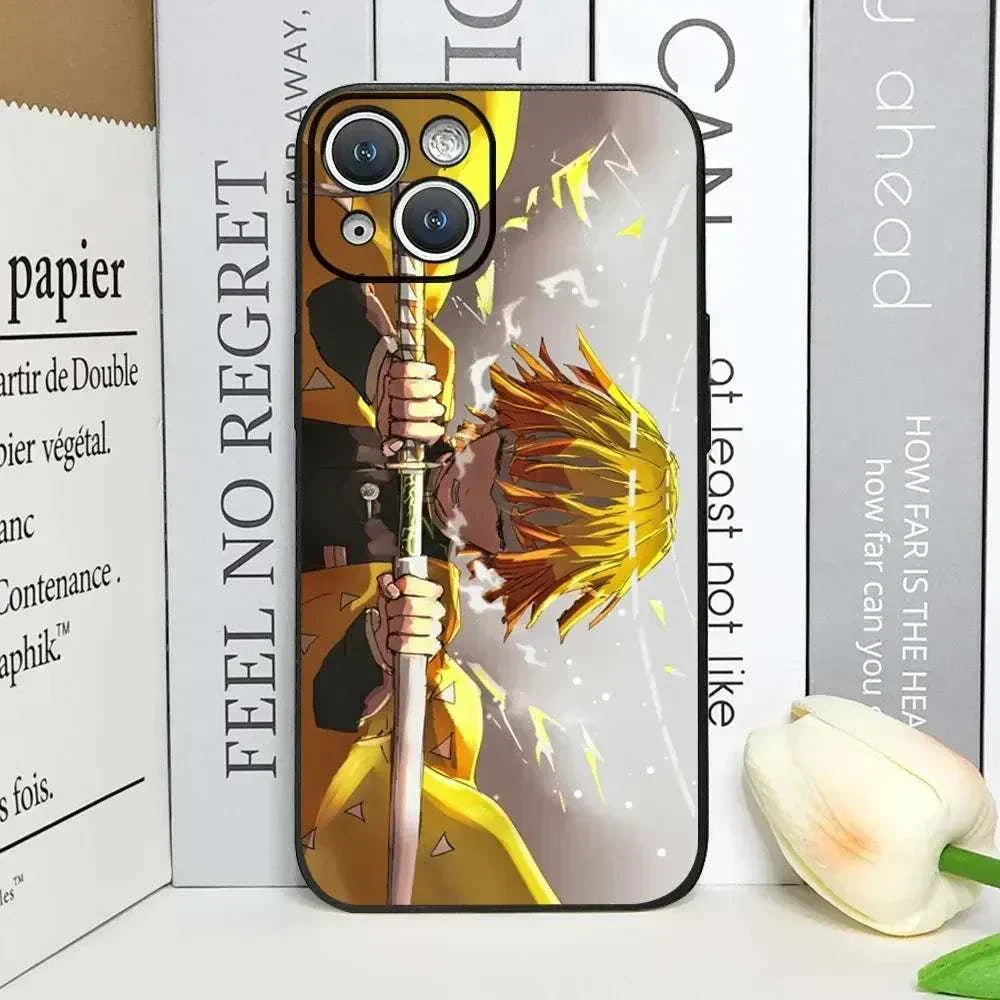 Demon Slayer Anime Phone Case For iPhones With Black Back Cover