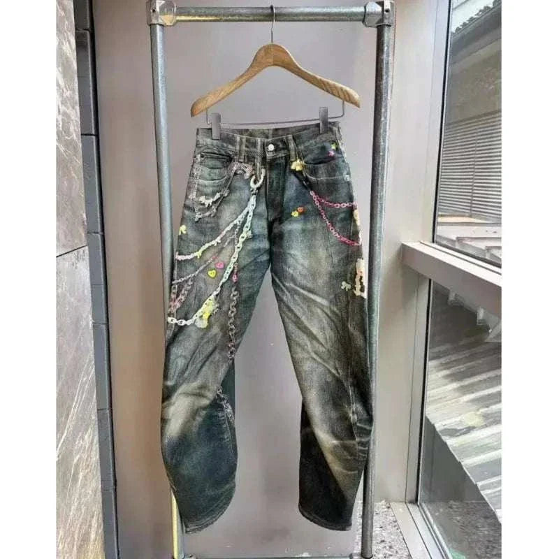 Limited Edition Street Luxe Chain Draped Denim Jeans #HighQuility!!!
