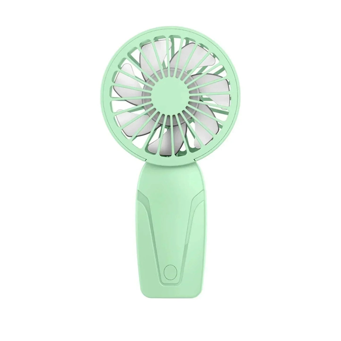 Cute portable handheld USB rechargeable fan in light green for on-the-go cooling