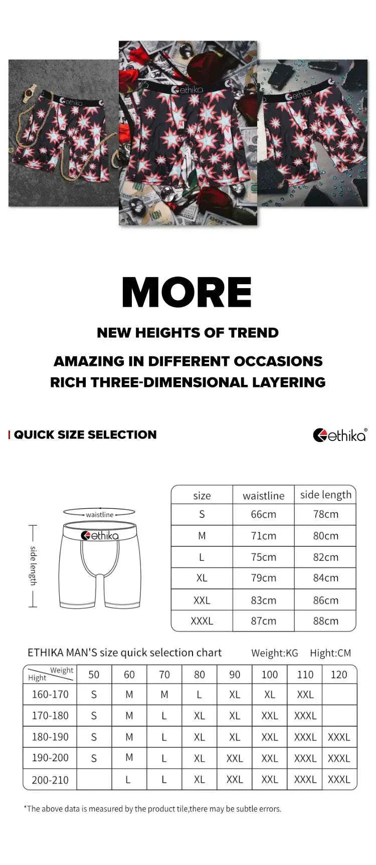ETHIKA Men Underwear breathable boxer shorts with floral print, plus size up to XXL, nylon polyester knit fabric