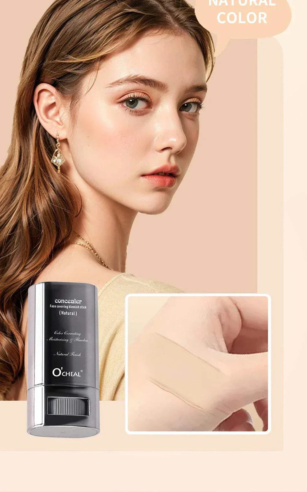 Ocheal Face Foundation contour stick in natural color with lightweight, long-wear concealer for face makeup and brightening.