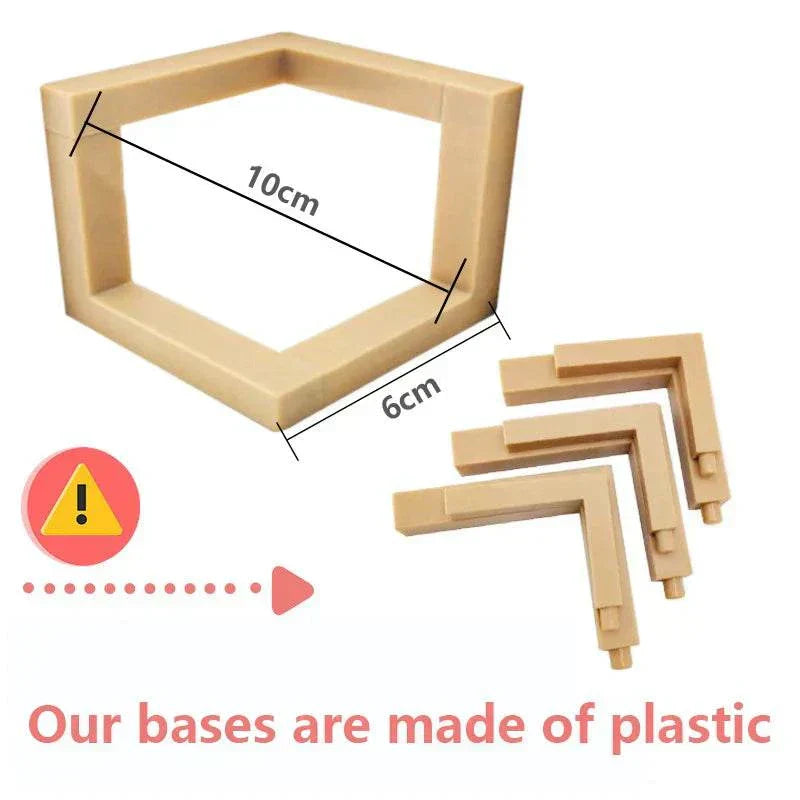 Plastic bases for Cosmic Moon LED Book Light stand measuring 10cm by 6cm with assembly parts.