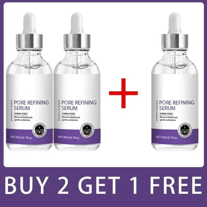 Three bottles of Eelhoe Pore Shrinking Serum for facial pore refining and blackhead removal with buy 2 get 1 free offer