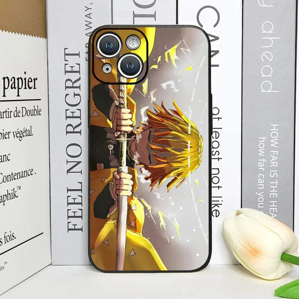 Demon Slayer Anime Phone Case For iPhones With Black Back Cover
