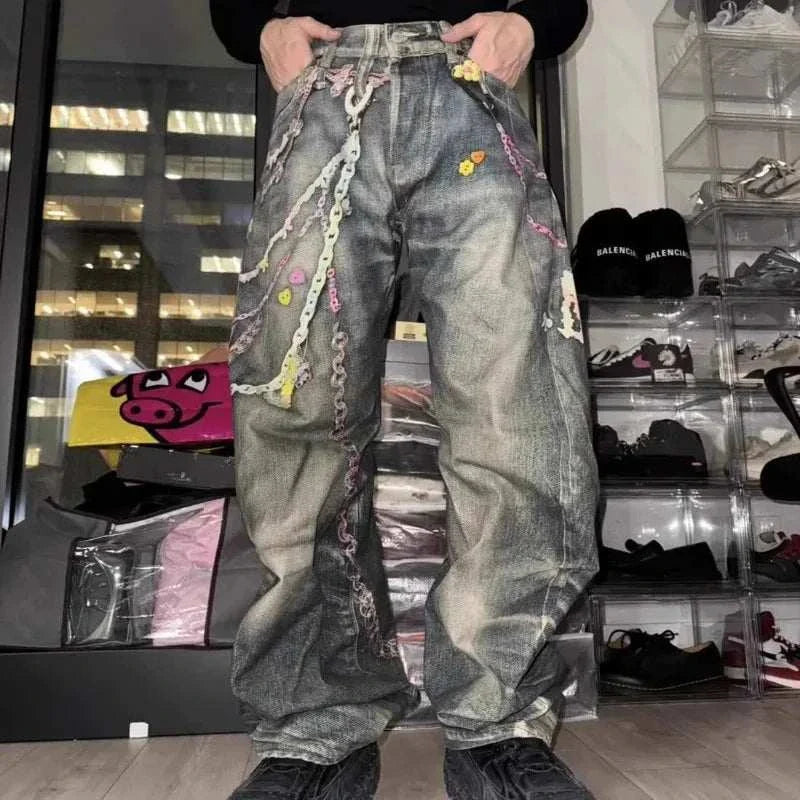 Limited Edition Street Luxe Chain Draped Denim Jeans #HighQuility!!!