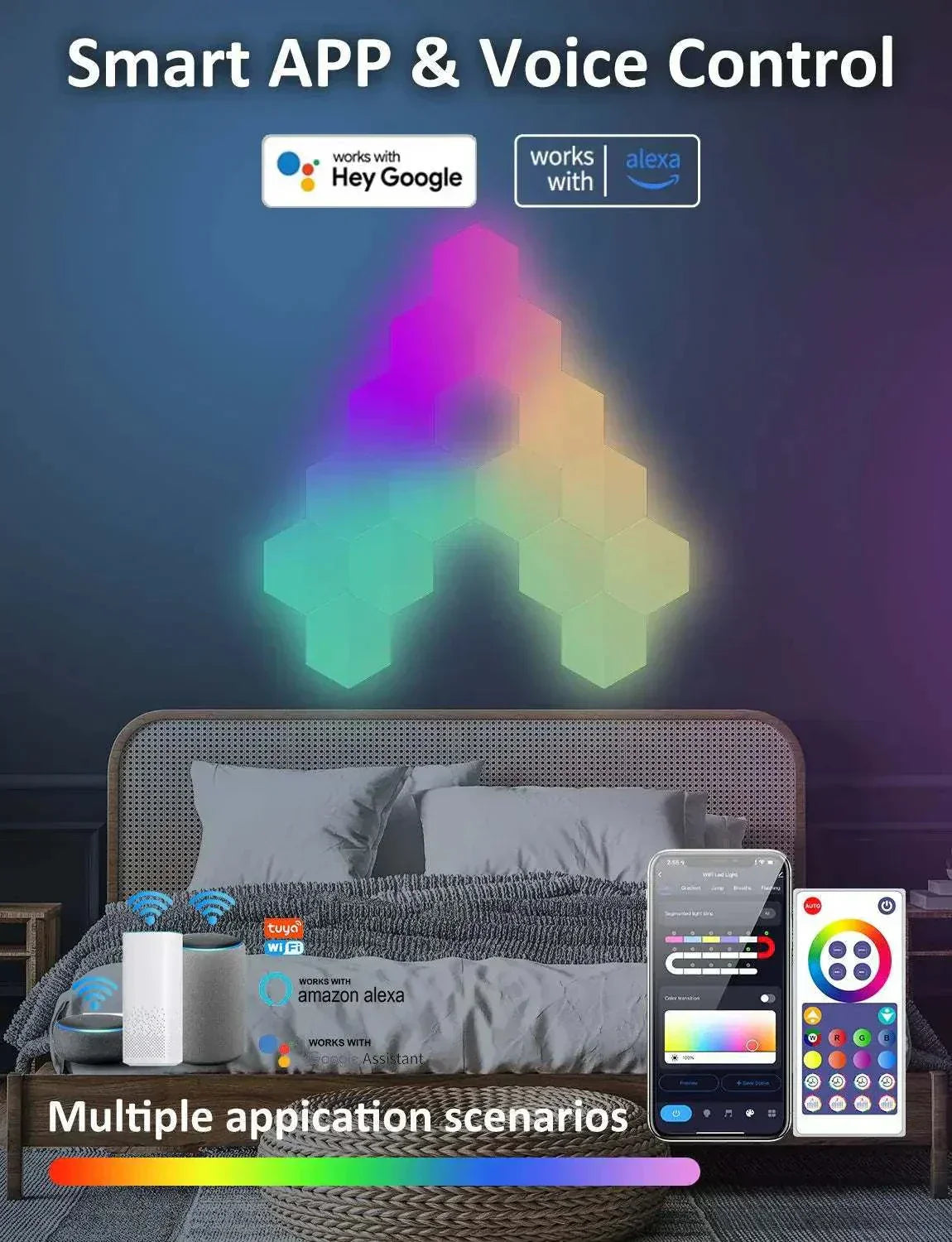 Streamer Gamer Hexagon LED buildable wall light with app, voice and remote control, six panels and smart home compatibility