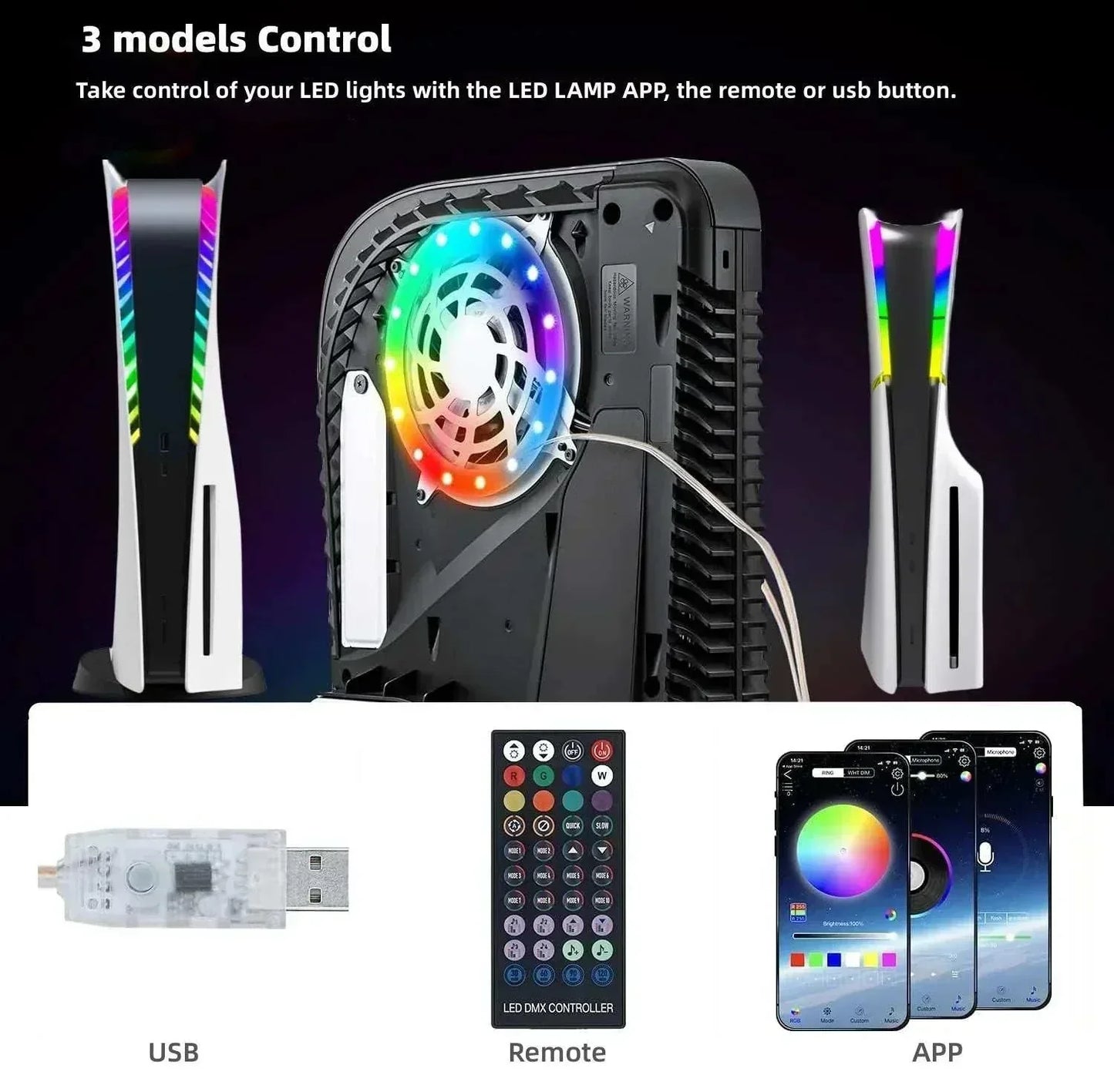 LED RGB circleLED RGB Circle Light Strips for PS5 and PS5 Slim with USB, remote, and app control for PS5 and PS5 Slim gaming atmosphere enhancement light strips for PS5 with USB, remote control, and app for customizable gaming atmosphere lighting