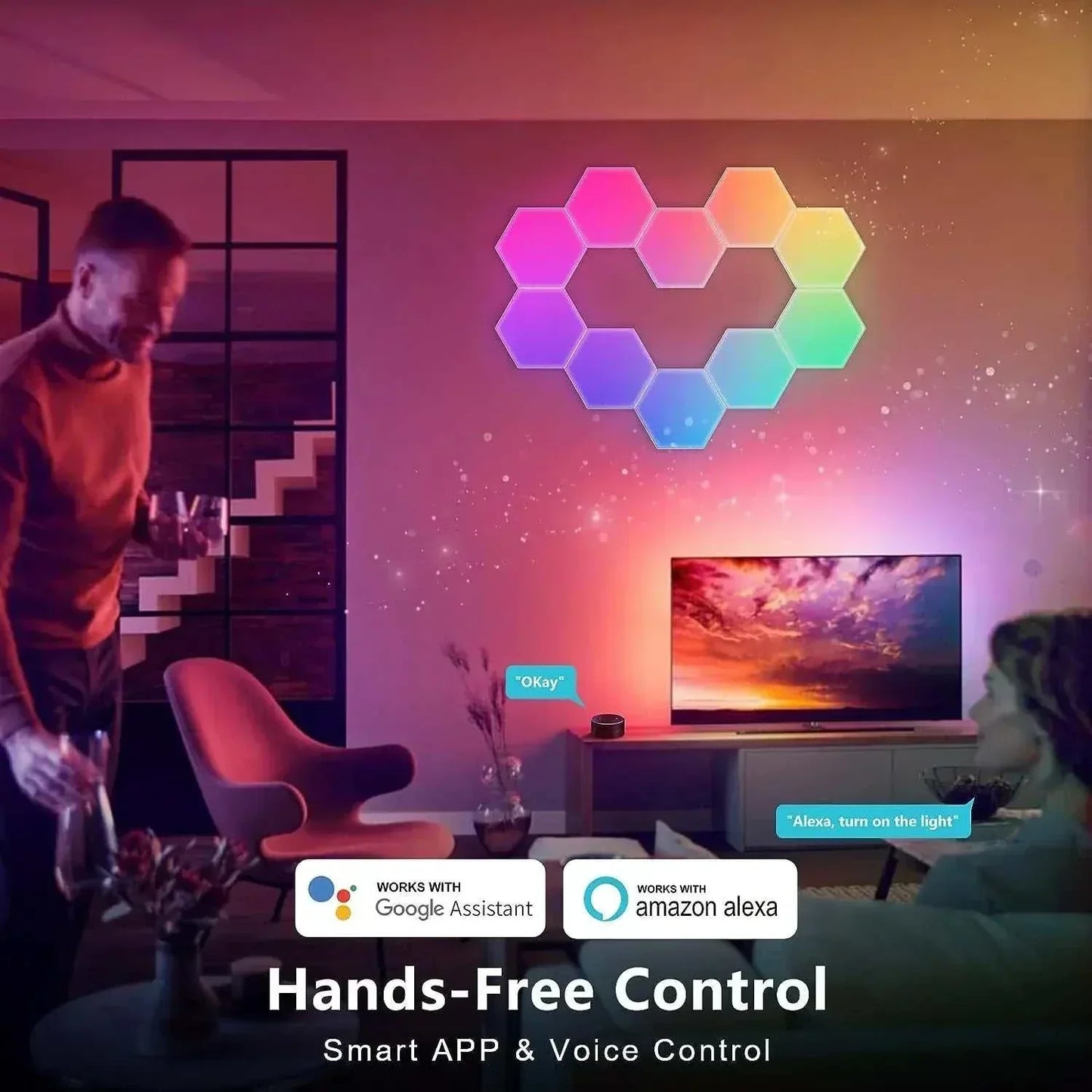 Streamer Gamer Hexagon LED buildable wall light with app, voice and remote control, six panels and smart home compatibility