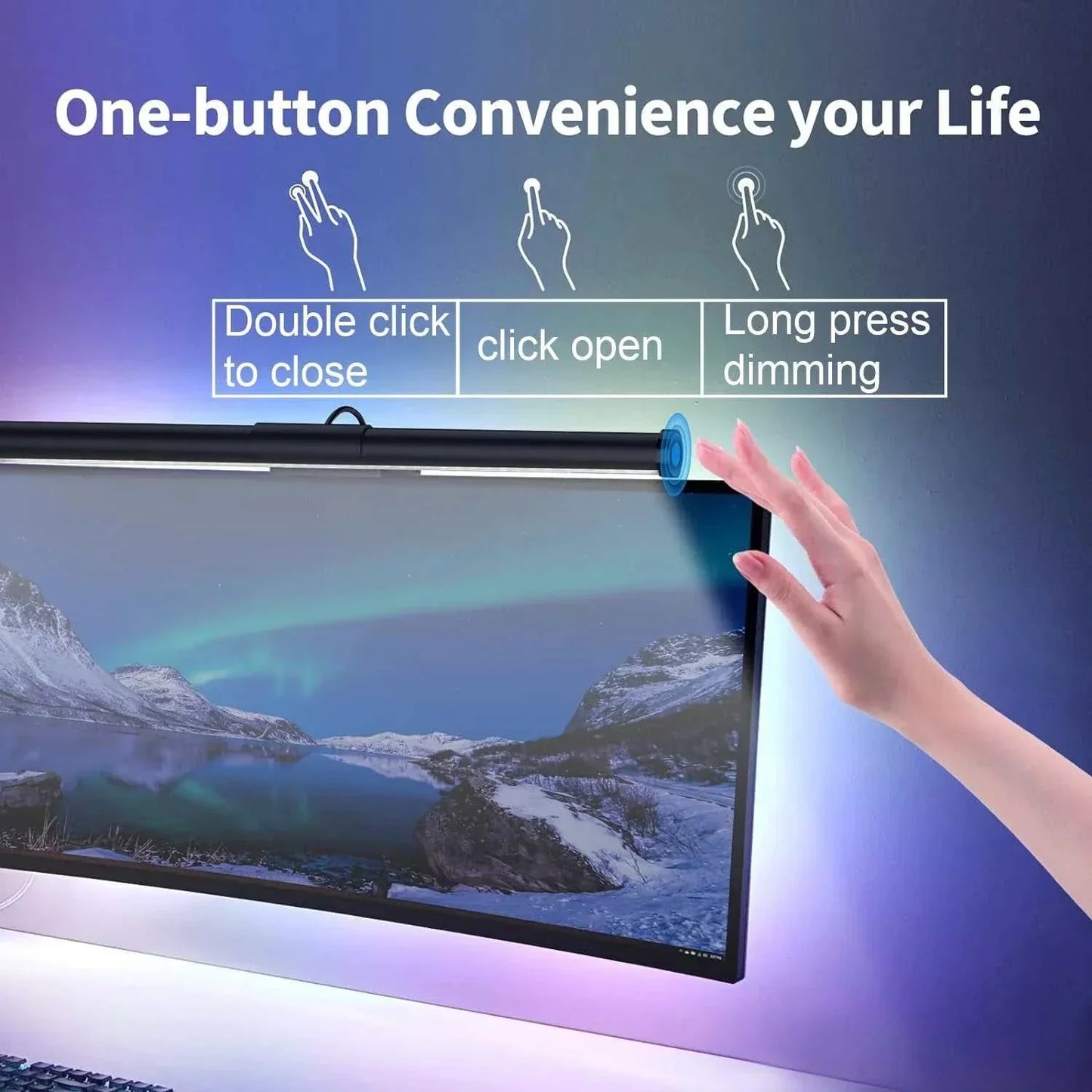 LED Monitor Light Bar with touch control for adjustable lighting and dimming on computer screen