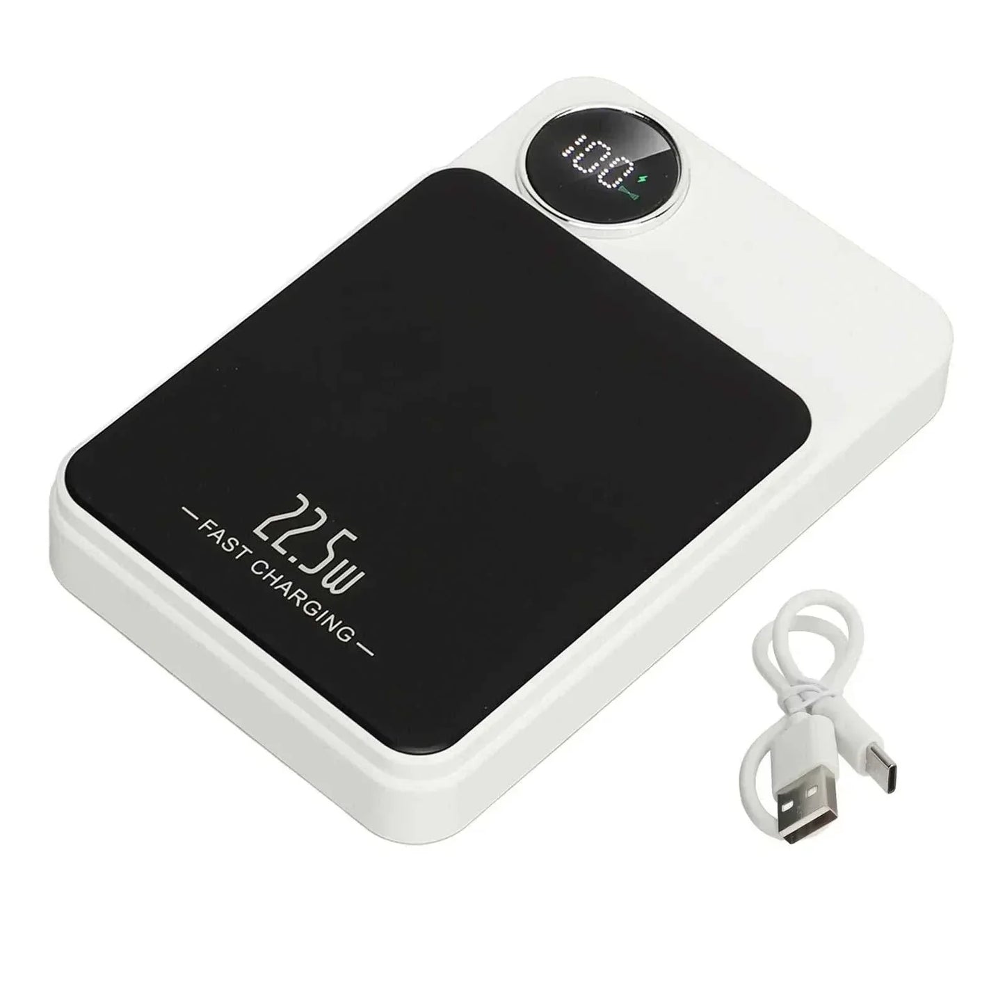 Massive 5000mAh wireless fast charging power bank with 23W USB-C output and digital power display