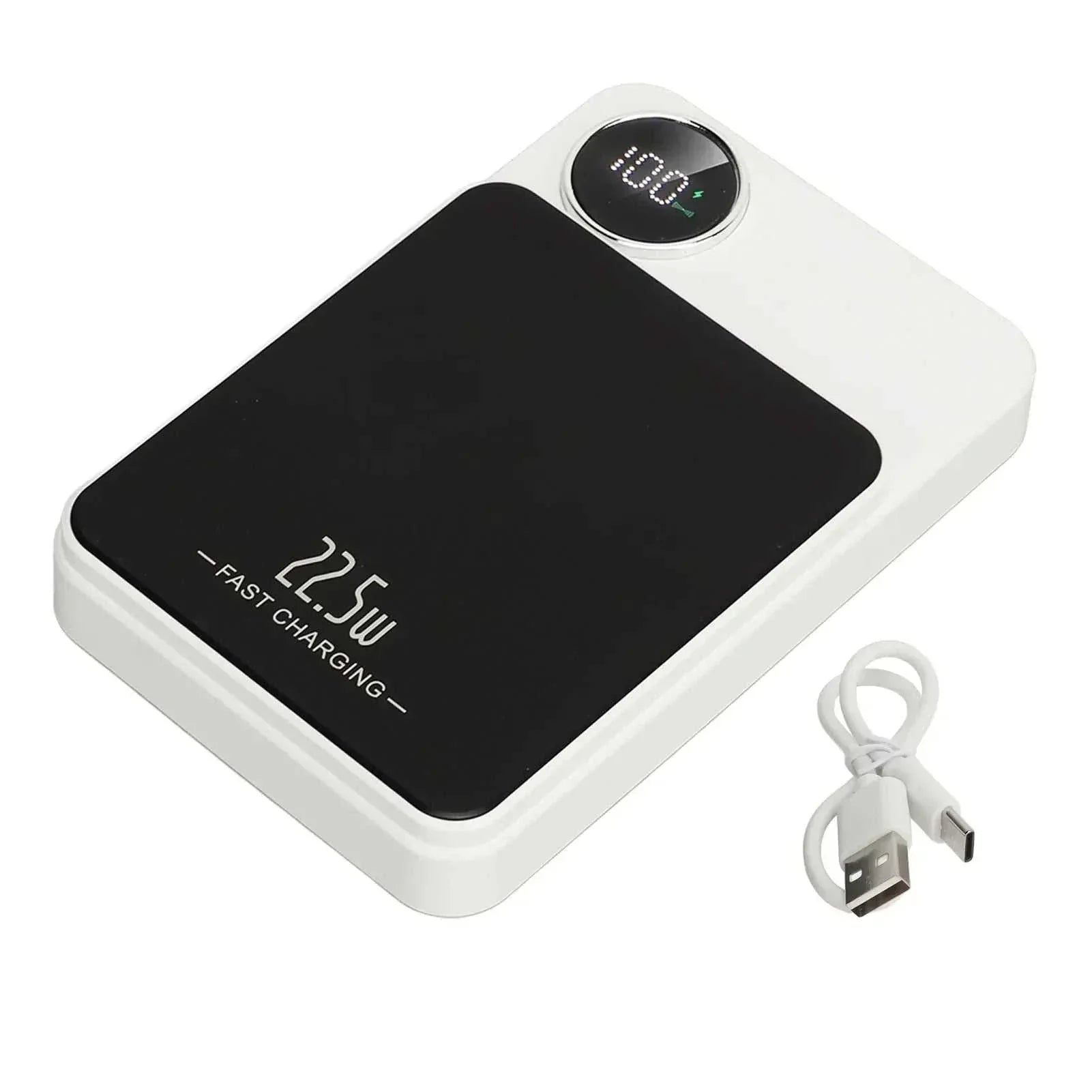 Massive 5000mAh wireless fast charging power bank with 23W USB-C output and digital power display