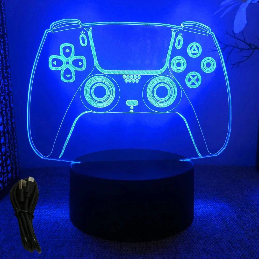 Very bright neon gaming sign shaped like a video game controller with LED 3D lamp and USB cable.