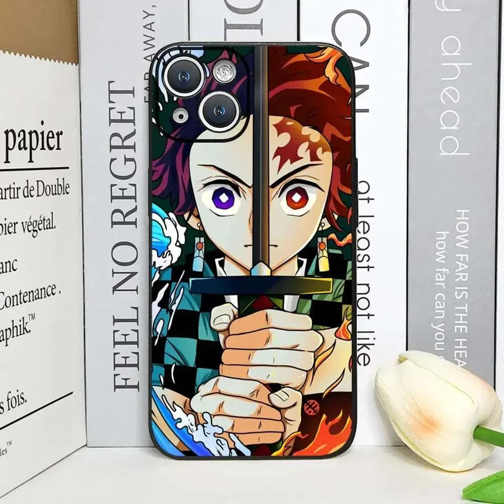 Demon Slayer Anime Phone Case For iPhones With Black Back Cover