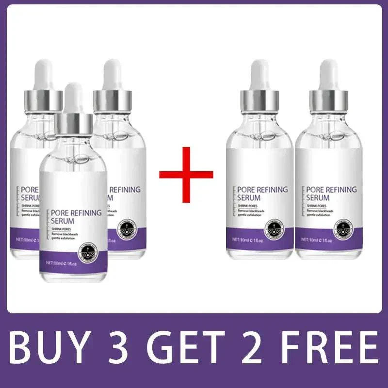 Eelhoe pore shrinking serum bottles with dropper, skincare product for reducing large pores and refining skin, promotional buy 3 get 2 free offer.
