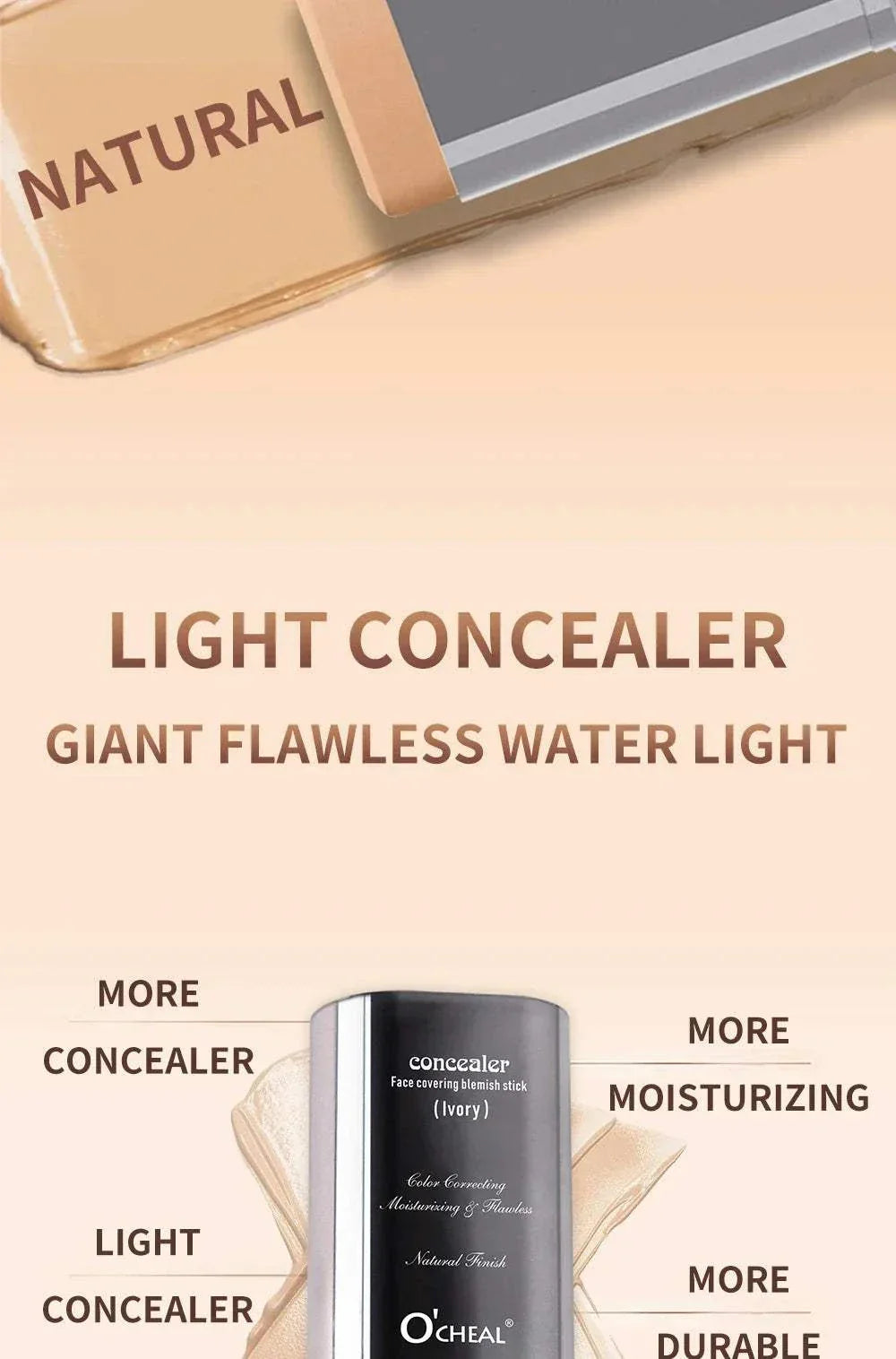 Ocheal Face Foundation lightweight natural shade long-wear waterproof concealer stick