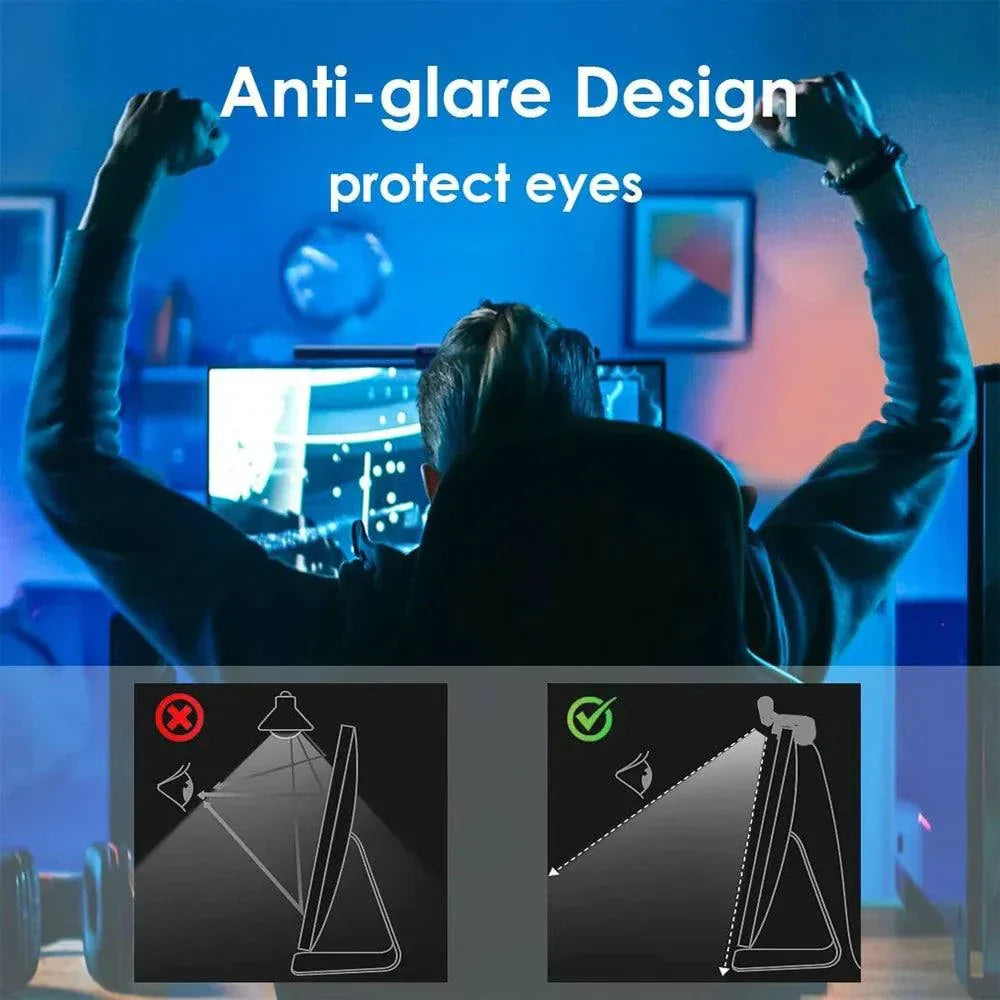 LED monitor light bar with anti-glare design for eye protection on computer screen