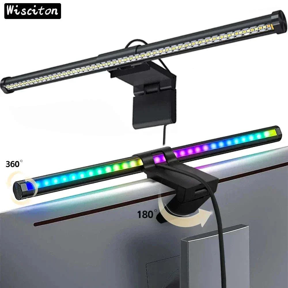 44cm LED monitor light bar with RGB and non-RGB options, adjustable with touch control and magnetic mount for computer screens.