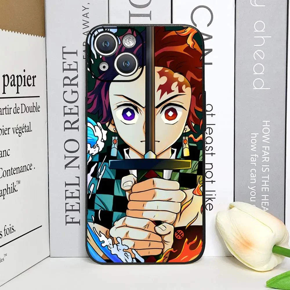 Demon Slayer Anime Phone Case For iPhones With Black Back Cover