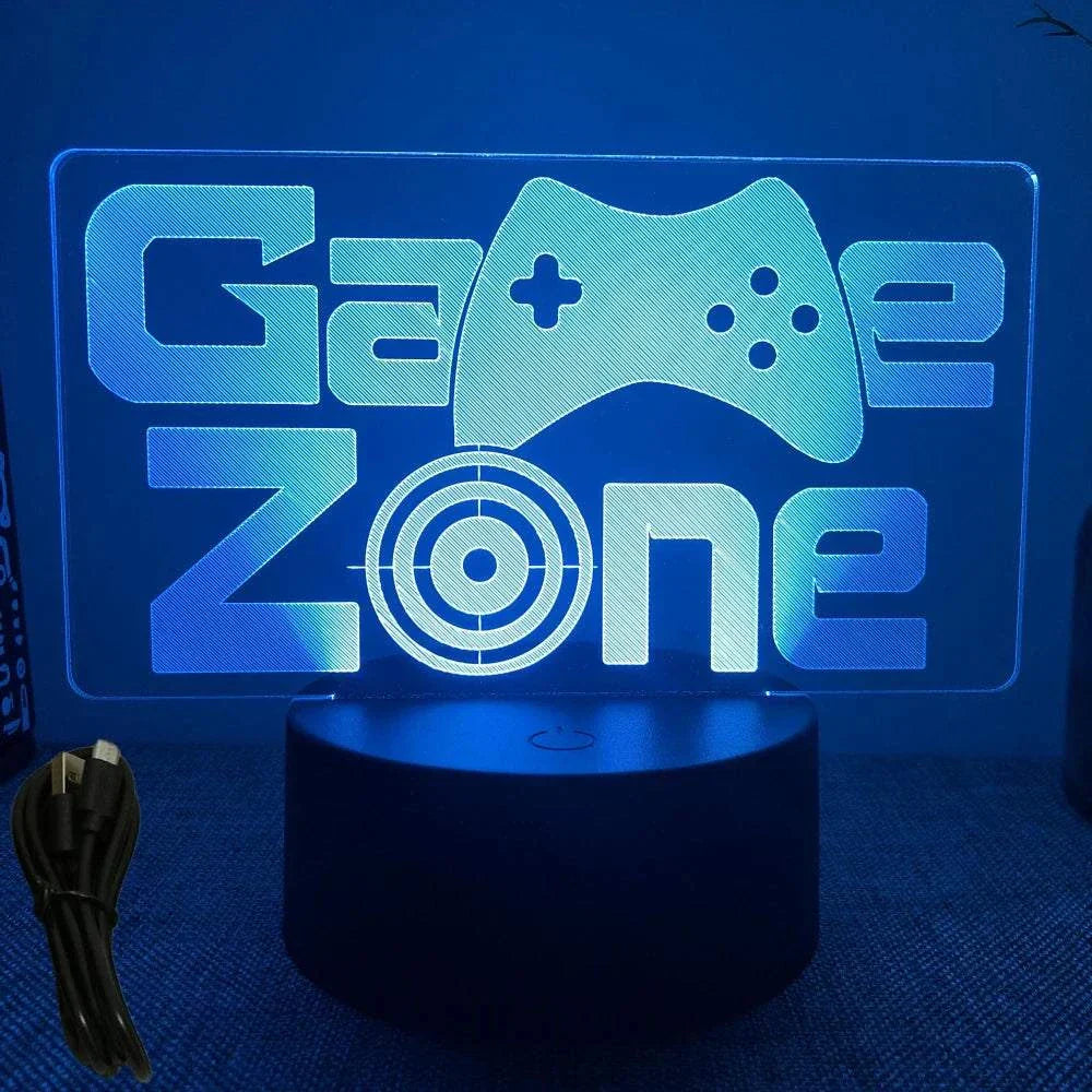 Very bright neon gaming sign with LED light and "Game Zone" text on acrylic panel with remote control and USB cable.