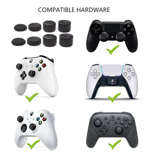 8-piece silicone controller thumb stick grip caps compatible with PS5, PS4, Xbox Series X/S, and Nintendo Switch Pro controllers, featuring anti-slip rubber design for enhanced gaming precision and comfort.