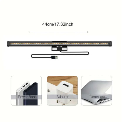 44cm LED monitor light bar with USB power for computer, adapter, and power bank connection