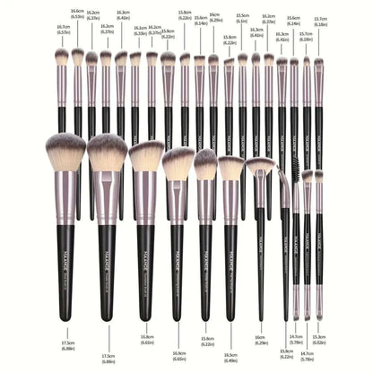 MAANGE 30pcs professional makeup brush set with nylon bristles and plastic handles, includes various blending brushes and a carry bag for versatile application.