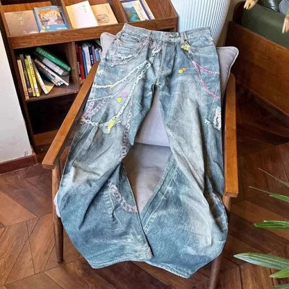 Limited Edition Street Luxe Chain Draped Denim Jeans   #HighQuility!!!