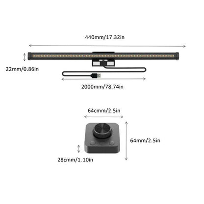 LED monitor light bar with RGB and non-RGB options, 44cm length, touch and remote control, adjustable color temperature and brightness, eye protection features, magnetic fixation.