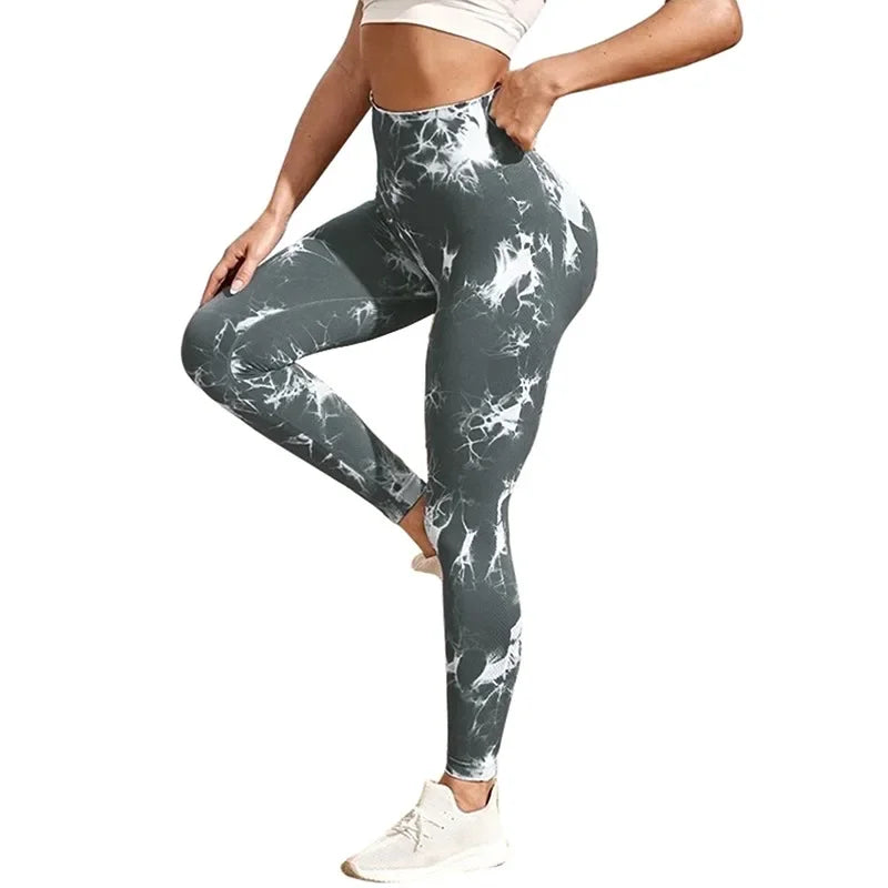 Women Tie dye Gym Leggings Seamless Push Up Booty Yoga Pants