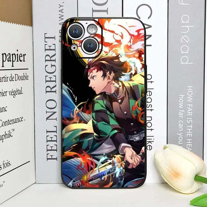 Demon Slayer Anime Phone Case For iPhones With Black Back Cover