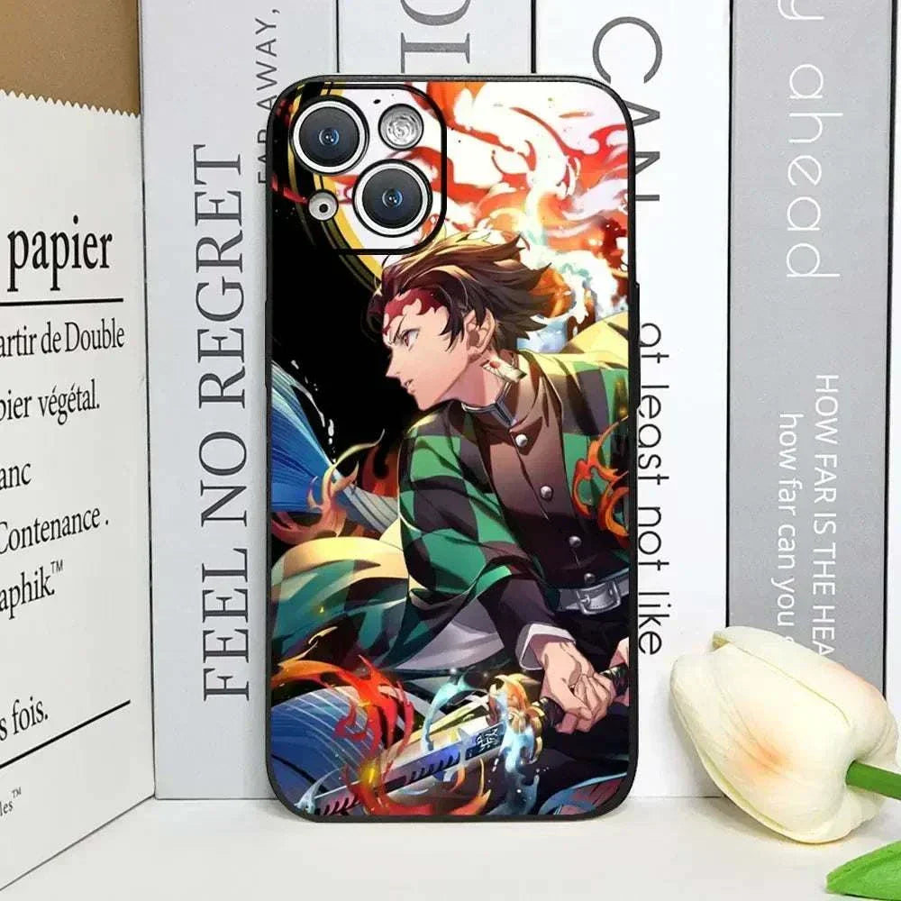 Demon Slayer Anime Phone Case For iPhones With Black Back Cover