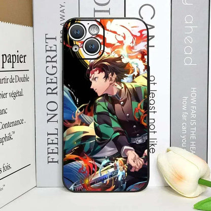 Demon Slayer Anime Phone Case For iPhones With Black Back Cover