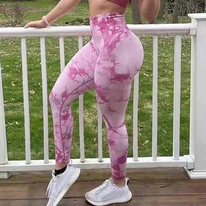 Women Tie dye Gym Leggings Seamless Push Up Booty Yoga Pants